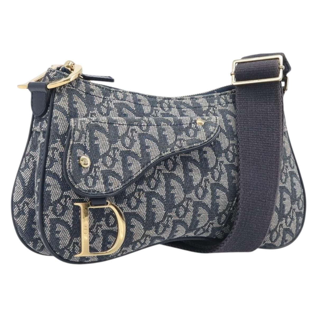 Christian Dior Saddle Messenger Oblique Canvas Navy Canvas Clutche & Pouche Bag (Pre-Owned)