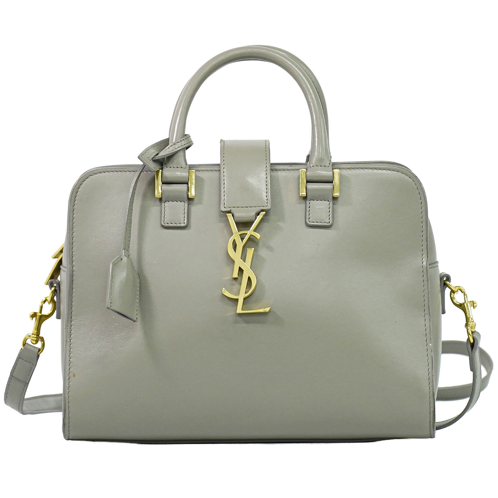Saint Laurent Monogram Cabas Leather Gray Leather Tote Bag Bag (Pre-Owned)