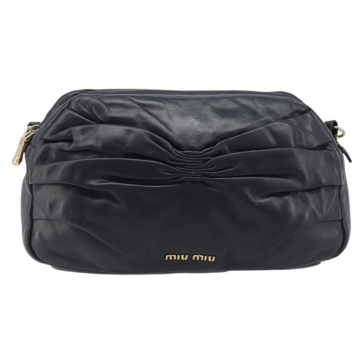 Miu Miu Shoulder Matelasse Leather Black Leather Shoulder Bag Bag (Pre-Owned)