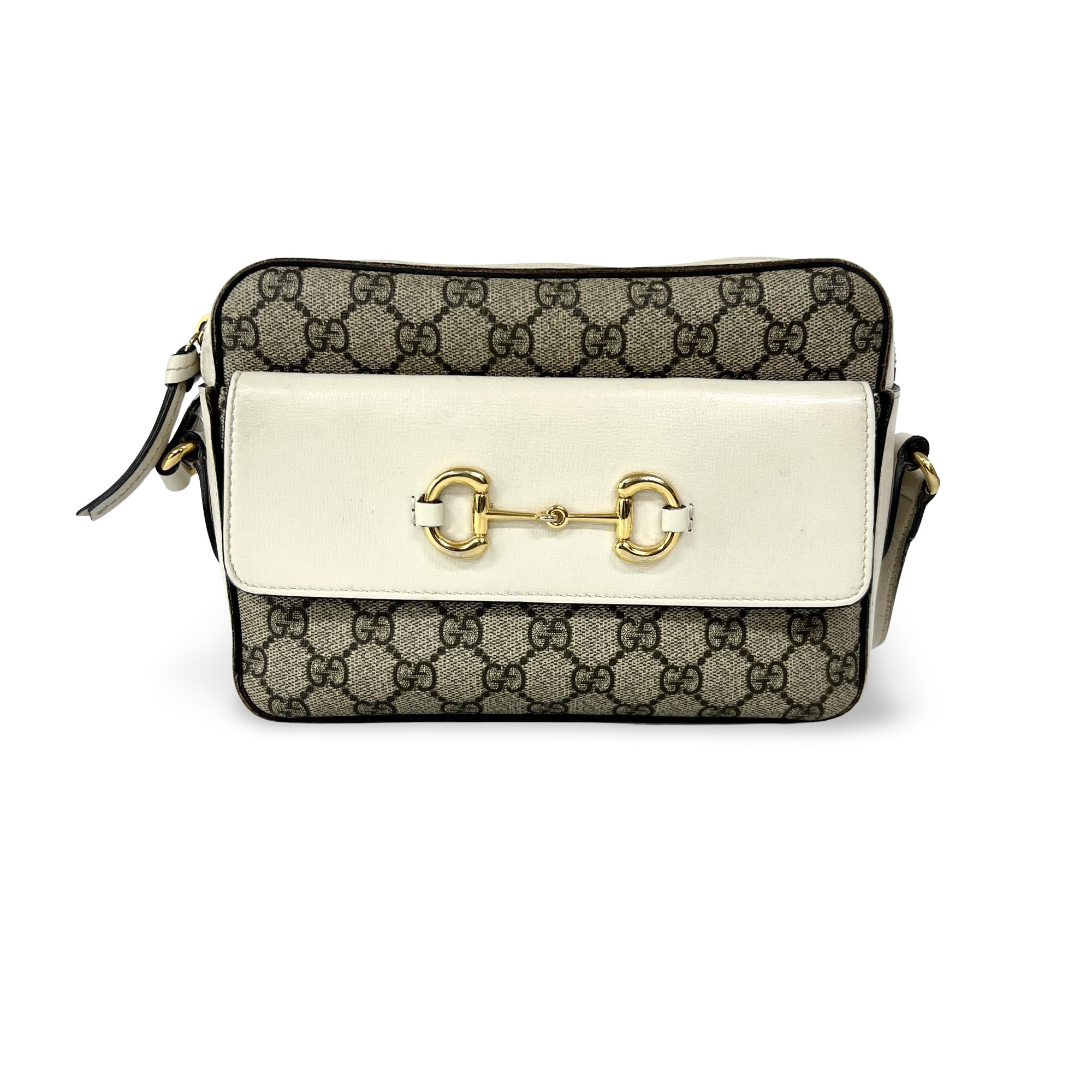 Gucci Horsebit 1955 Flap Pocket Camera Gg Coated Canvas And Leather Beige Canvas Handbag (Pre-Owned)