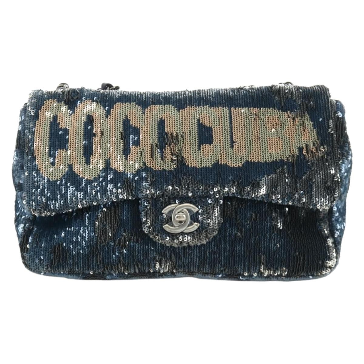 Chanel Coco Cuba Flap Sequins Blue Canvas Shoulder Bag Bag (Pre-Owned)