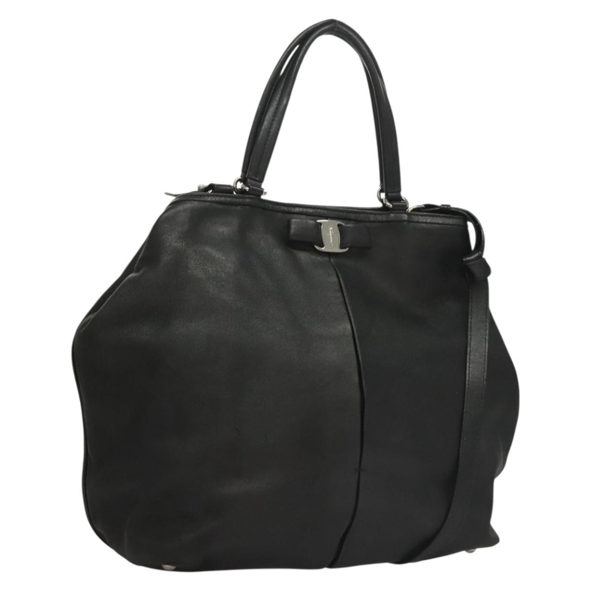 Salvatore Ferragamo Bow Textured Patent Black Leather Tote Bag Bag (Pre-Owned)