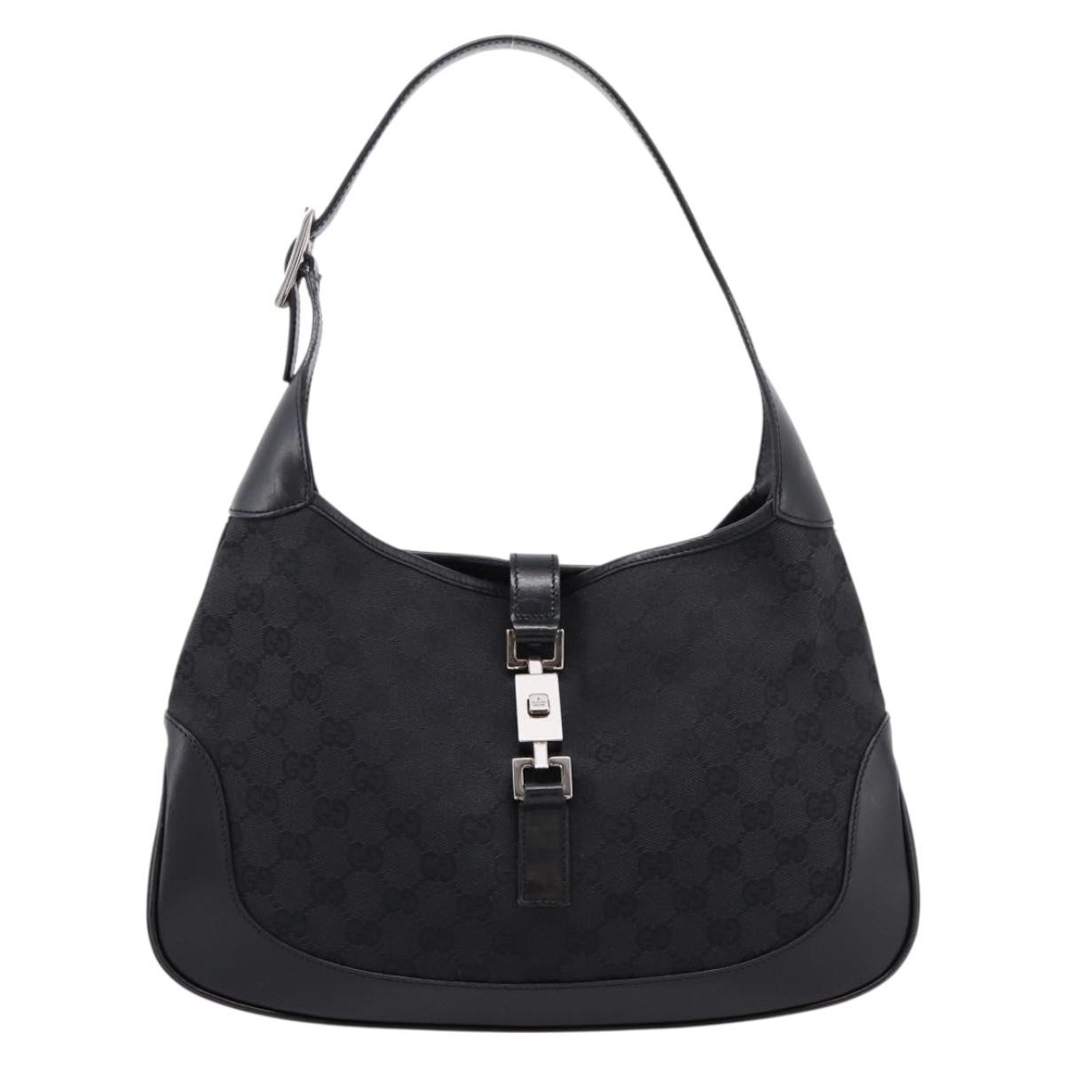 Gucci Jackie O Hobo Gg Canvas With Leather Black Canvas Shoulder Bag Bag (Pre-Owned)