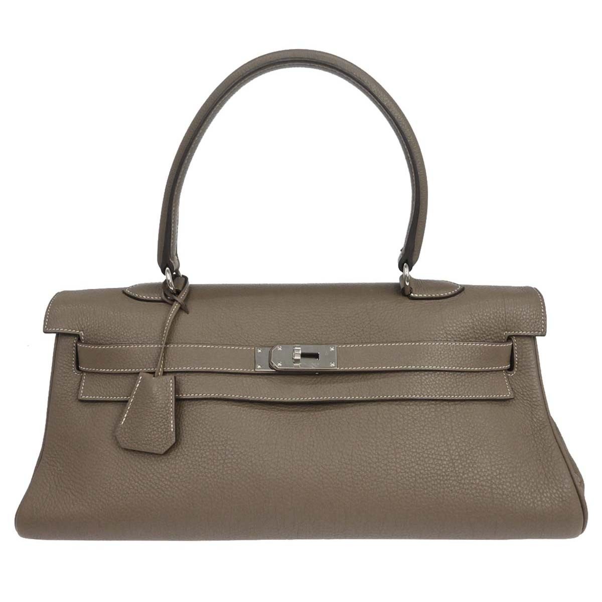 Hermes Shoulder Kelly Clemence Gray Leather Handbag (Pre-Owned)
