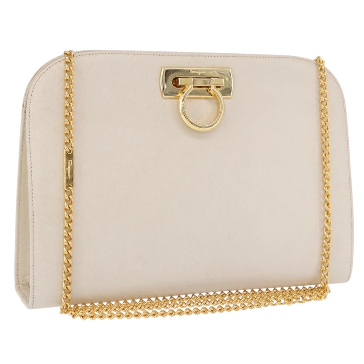 Salvatore Ferragamo Vintage Gancini Chain Leather Sac à bandoulière en cuir blanc (d'occasion)
