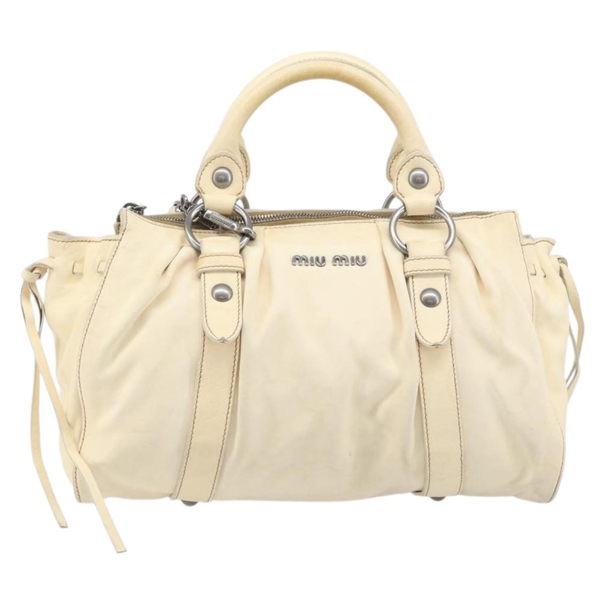 Miu Miu Vitello Lux Leather Beige Leather Handbag (Pre-Owned)