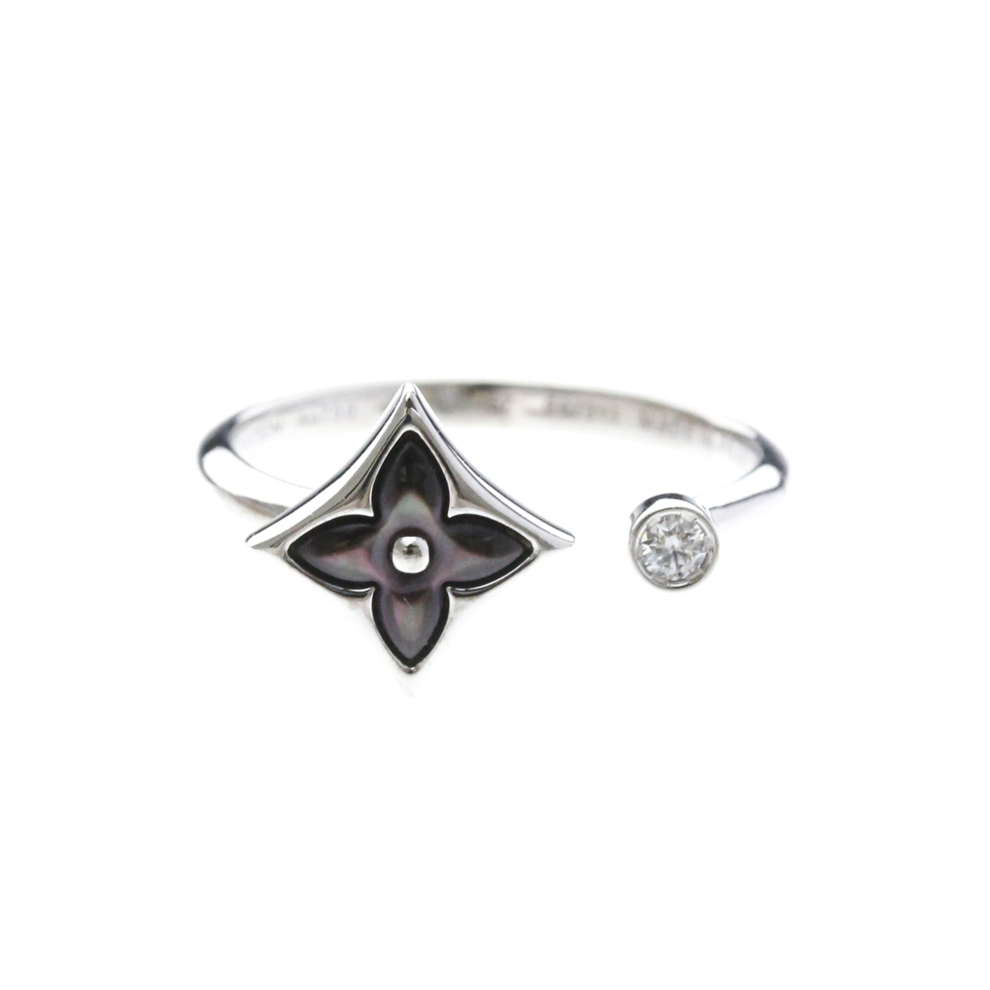 Louis Vuitton Color Blossom Mini Star 18K Yellow Gold With Onyx And Diamond Silver White_Gold Ring Jewelry (Pre-Owned)