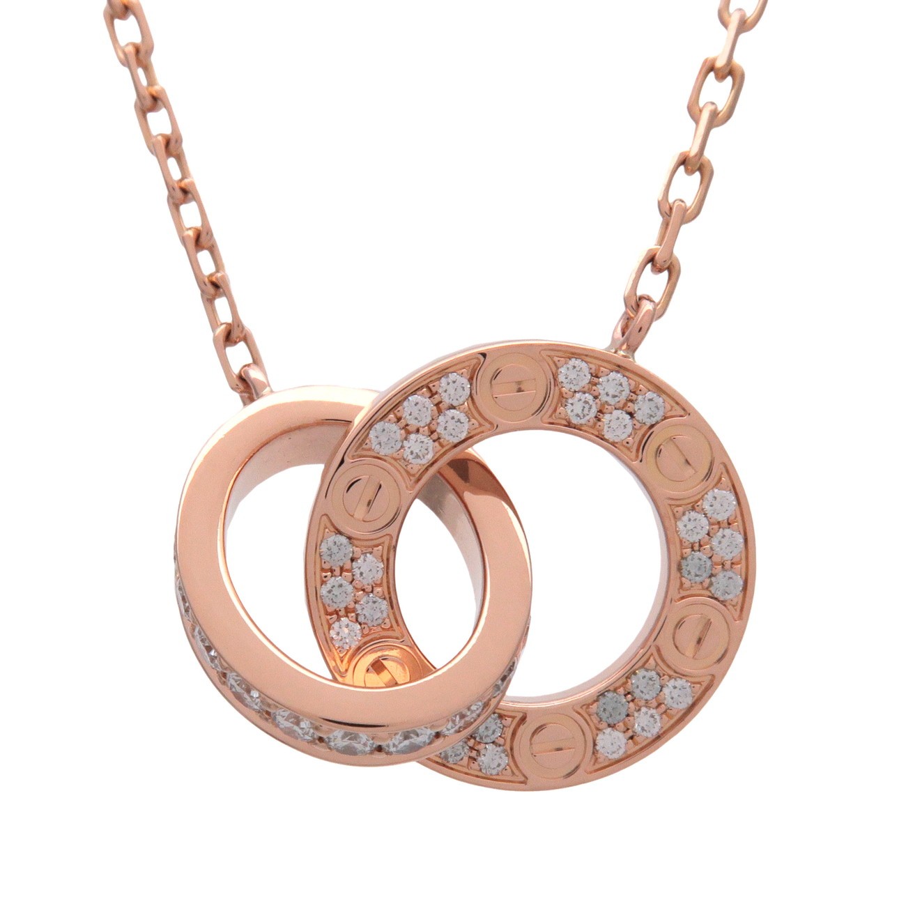 Cartier Love Interlocking Pave 18K Rose Gold And Diamonds Pink Rose_Gold Necklace Jewelry (Pre-Owned)