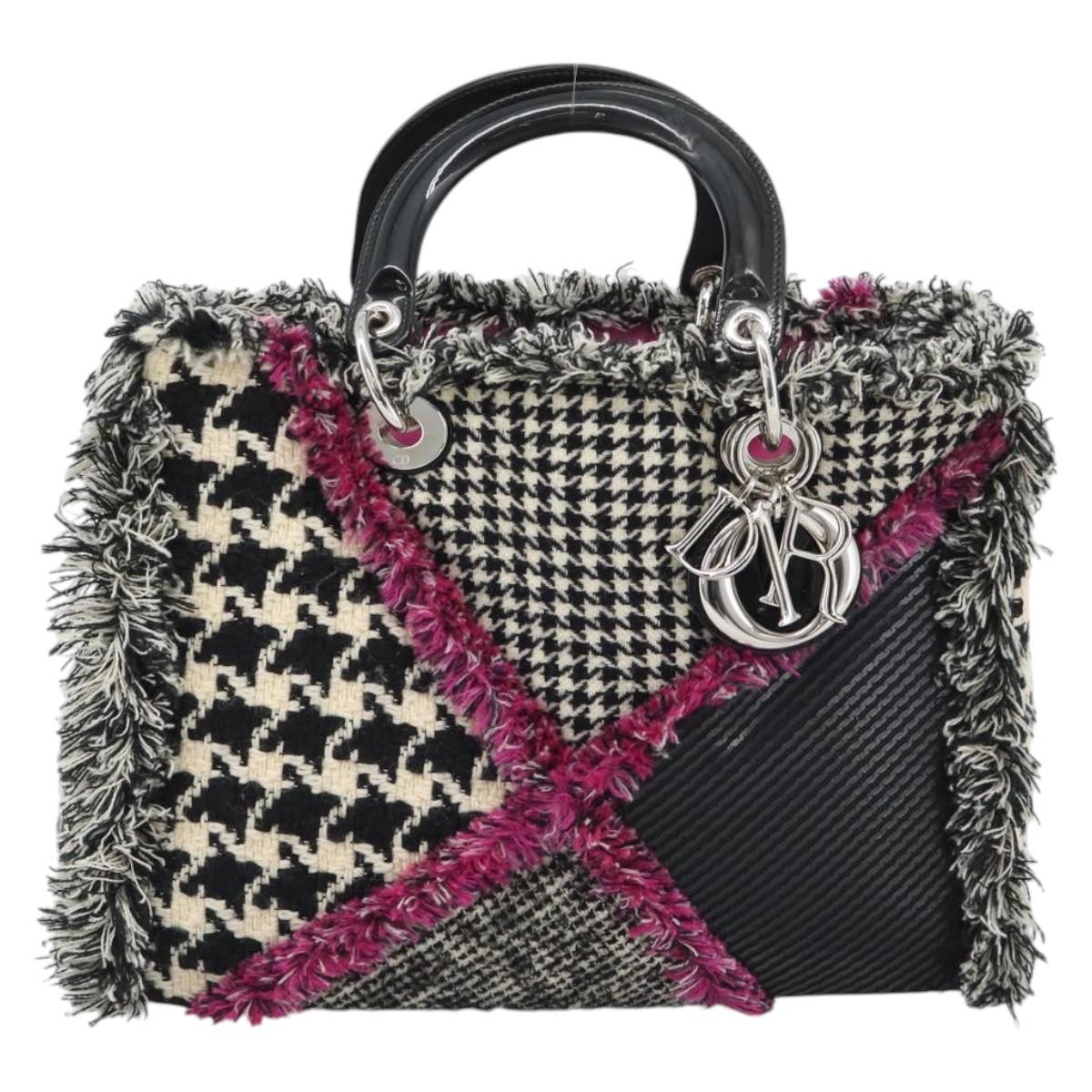 Christian Dior Diorissimo Patchwork Tweed Black Canvas Tote Bag Bag (Pre-Owned)