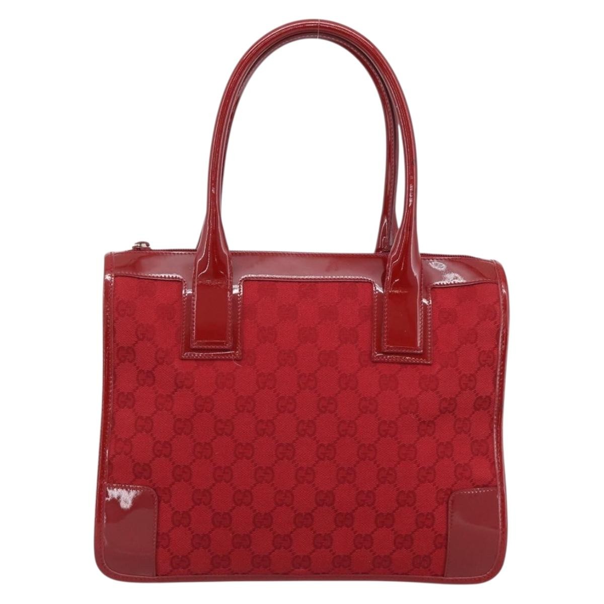 Gucci Structured Top Handle Open Gg Canvas And Leather Red Canvas Handbag (Pre-Owned)