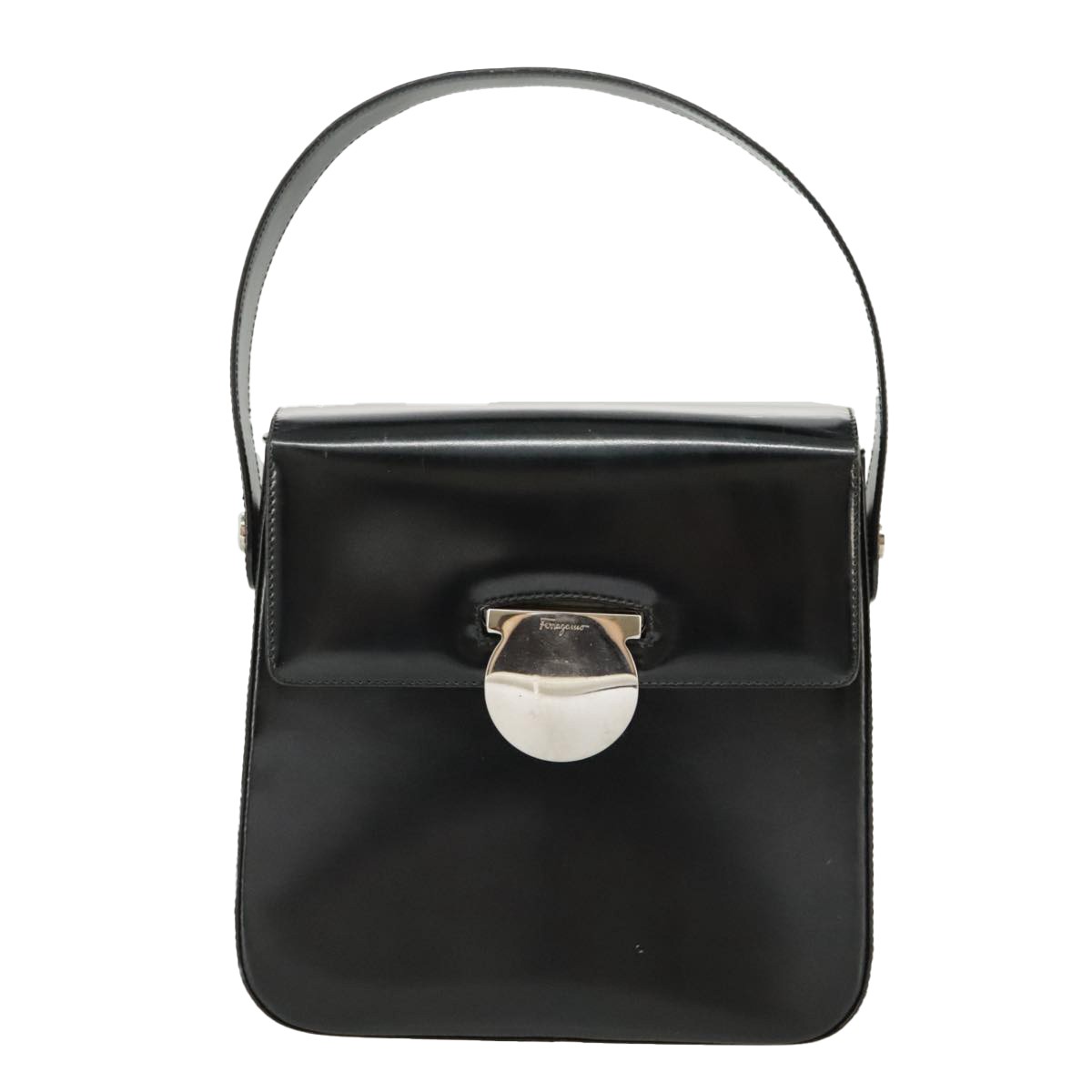 Salvatore Ferragamo Vintage Top Handle Leather Black Leather Handbag (Pre-Owned)