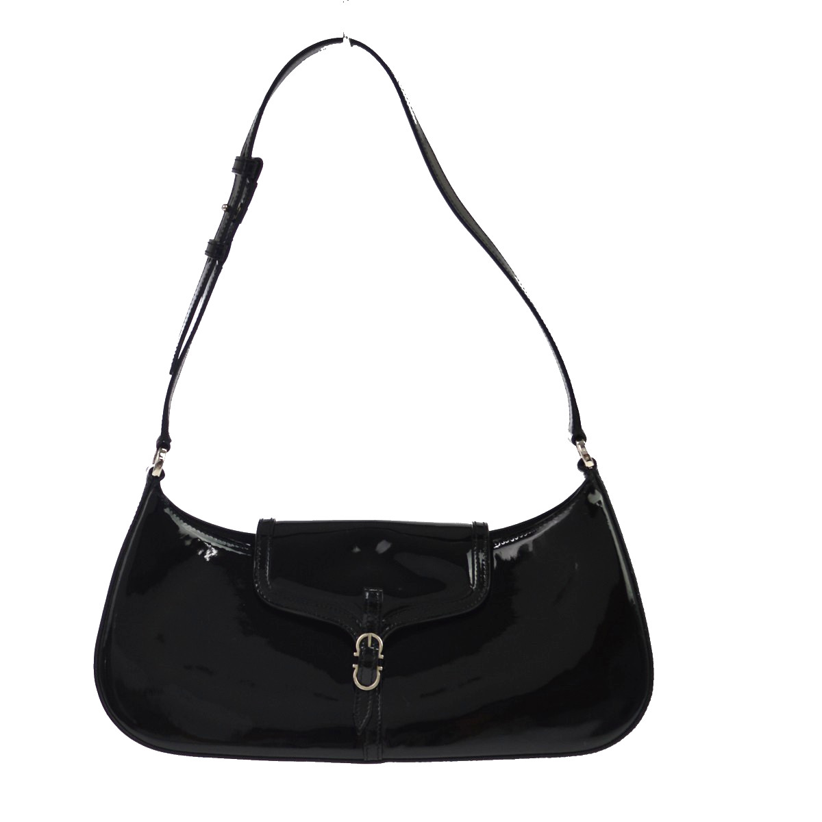Salvatore Ferragamo Vintage Gancini Hobo Leather Black Patent_Leather Shoulder Bag Bag (Pre-Owned)