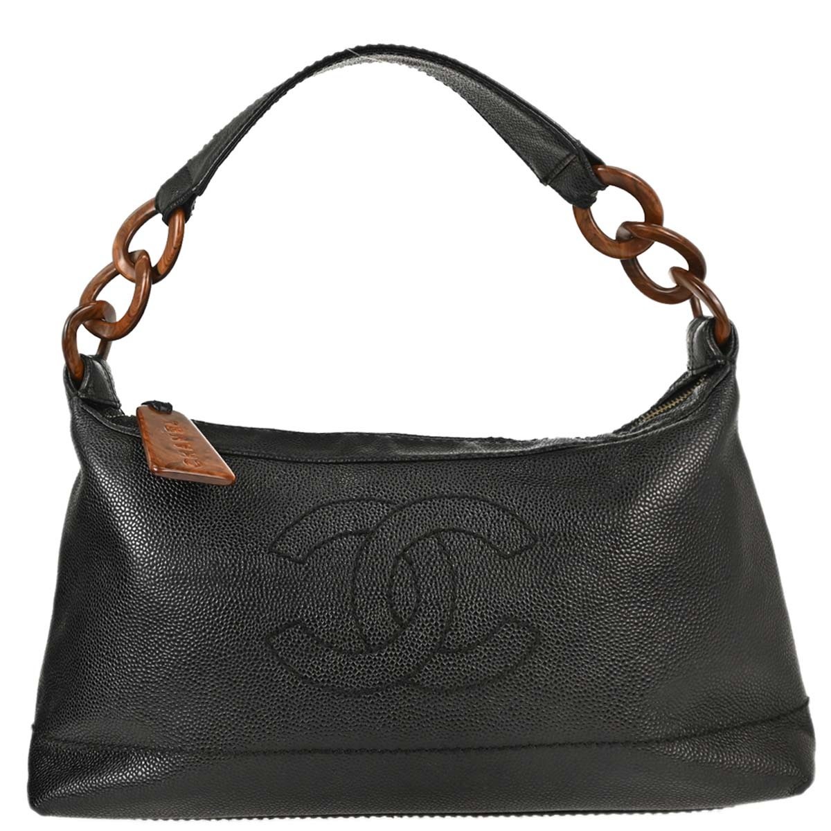 Chanel Vintage Cc Resin Chain Caviar Black Leather Tote Bag Bag (Pre-Owned)