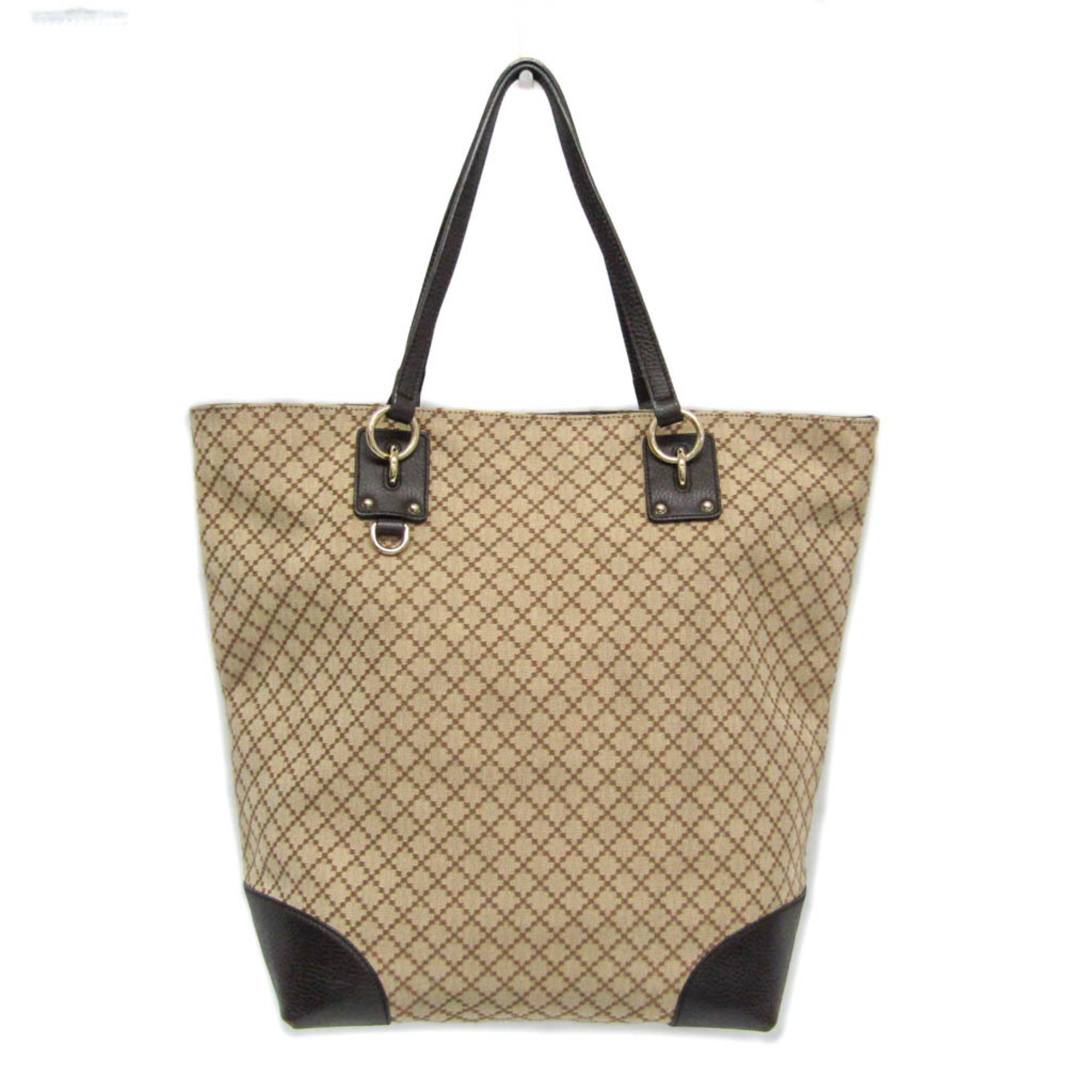 Gucci Vintage Gg Canvas With Leather Beige Canvas Tote Bag Bag (Pre-Owned)