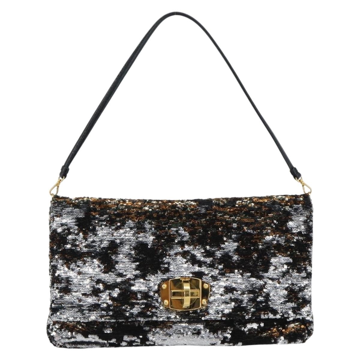 Miu Miu Belted Flap Turnlock Messenger Sequin Embellished Leather Multicolour Canvas Crossbody Bag Bag (Pre-Owned)