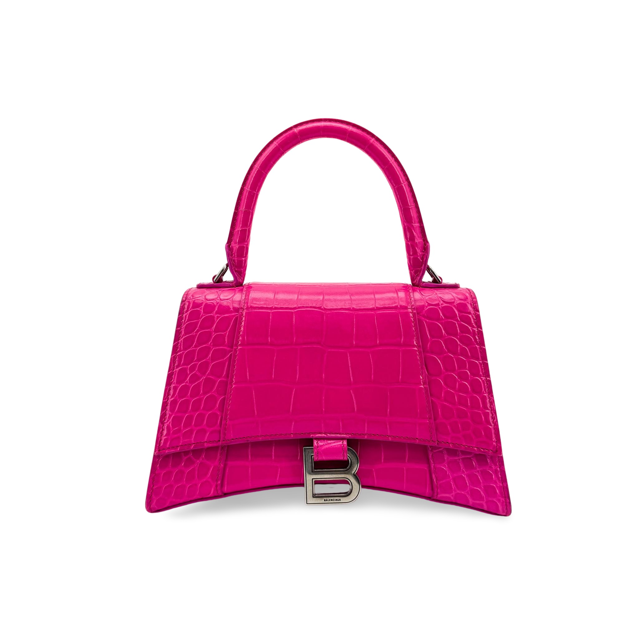 Balenciaga Hourglass Top Handle Crocodile Embossed Leather Pink Leather Handbag (Pre-Owned)