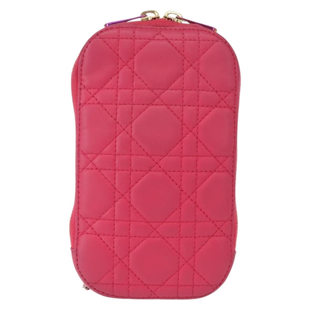 Christian Dior Lady Dior Phone Holder On Chain Cannage Quilt Lambskin Pink Leather Crossbody Bag Bag (Pre-Owned)