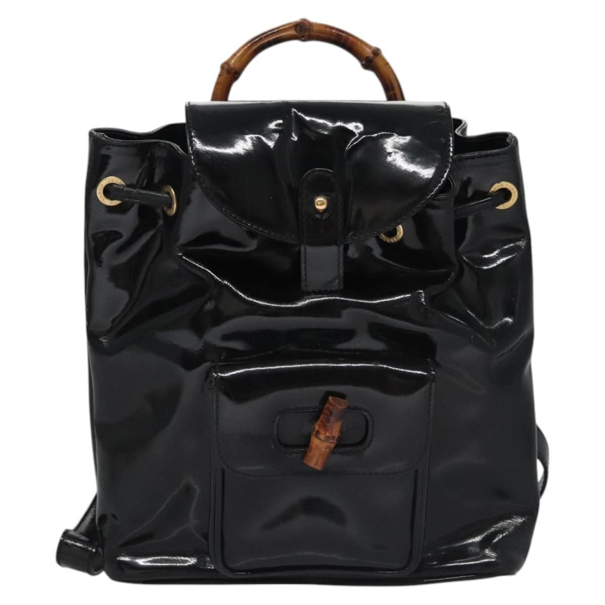 Gucci Vintage Bamboo Patent Black Patent_Leather Backpack Bag (Pre-Owned)