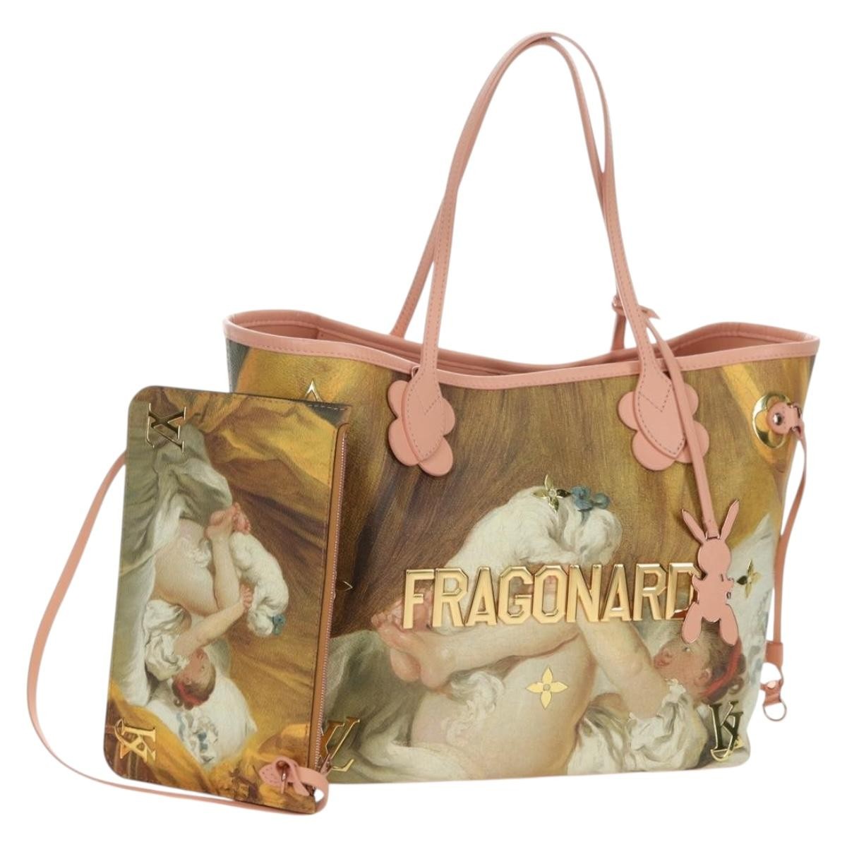 Louis Vuitton Neverfull Nm Limited Edition Jeff Koons Fragonard Print Canvas Pink Canvas Tote Bag Bag (Pre-Owned)