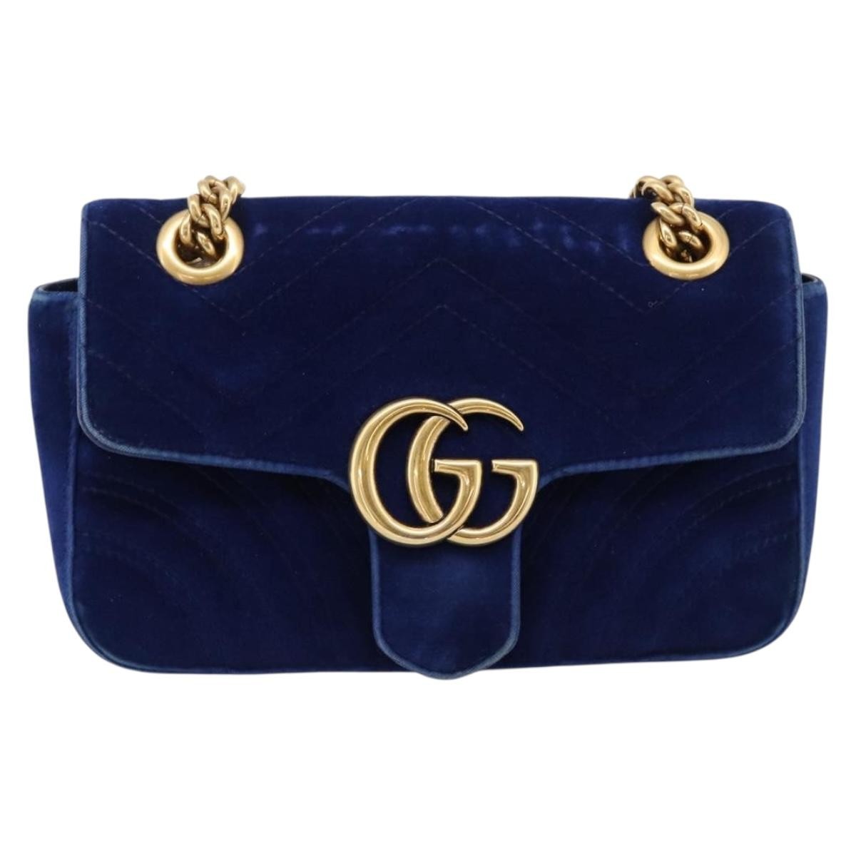 Gucci Gg Marmont Matelassé Velvet Blue Velvet Shoulder Bag Bag (Pre-Owned)