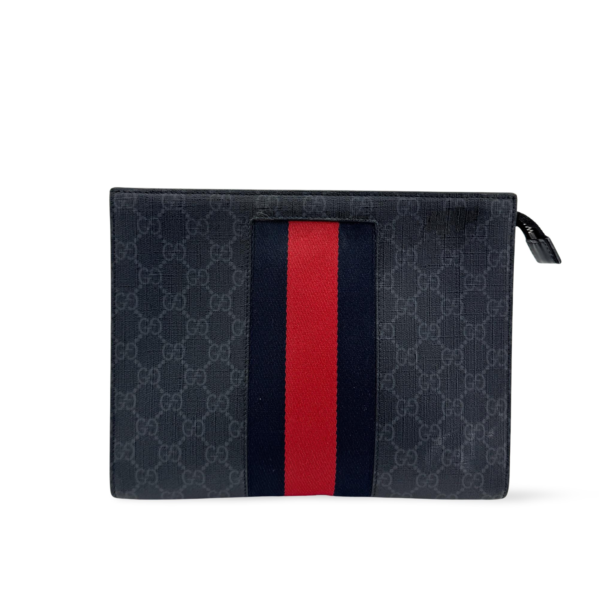 Gucci Web Zip Pouch Gg Coated Canvas Black Canvas Clutche & Pouche Bag (Pre-Owned)