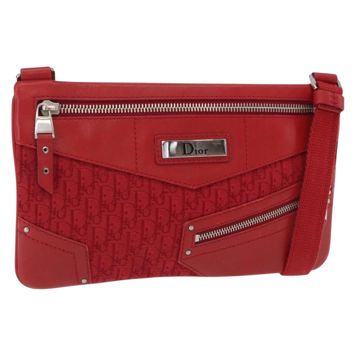 Christian Dior Vintage Street Chic Diorissimo Canvas With Leather Red Canvas Shoulder Bag Bag (Pre-Owned)