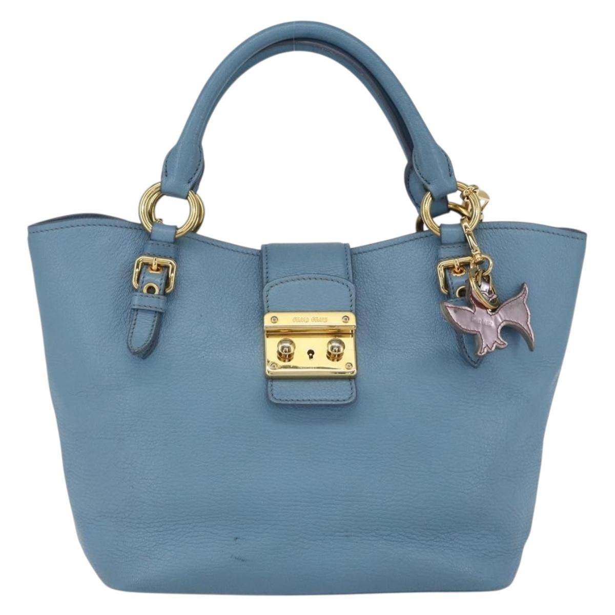 Miu Miu Madras Convertible Lock Leather Blue Leather Tote Bag Bag (Pre-Owned)