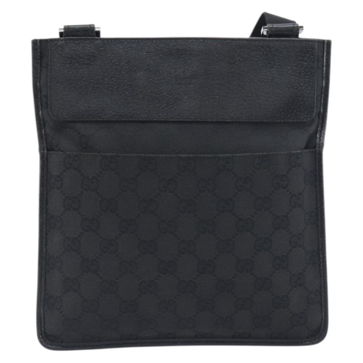 Gucci Vintage Flat Messenger Gg Canvas And Leather Black Canvas Handbag (Pre-Owned)