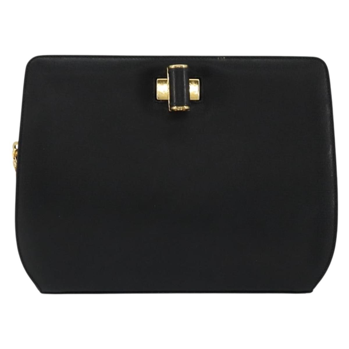 Salvatore Ferragamo Vintage Chain Leather Black Leather Shoulder Bag Bag (Pre-Owned)