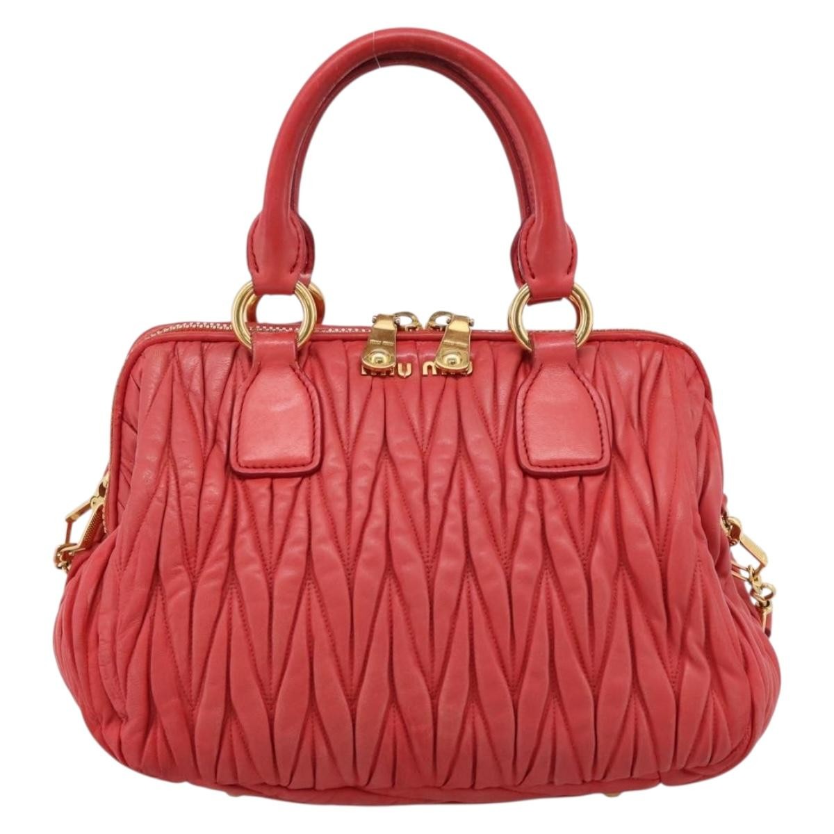 Miu Miu Madras Bowler Matelasse Leather Sac à main en cuir rouge (d'occasion)