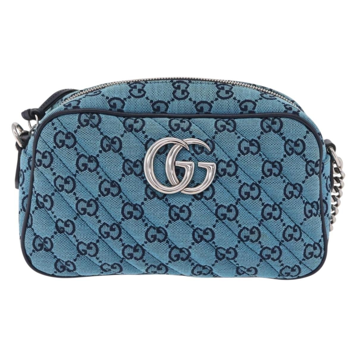Gucci Gg Marmont Multicolor Diagonal Quilted Gg Canvas Blue Canvas Shoulder Bag Bag (Pre-Owned)
