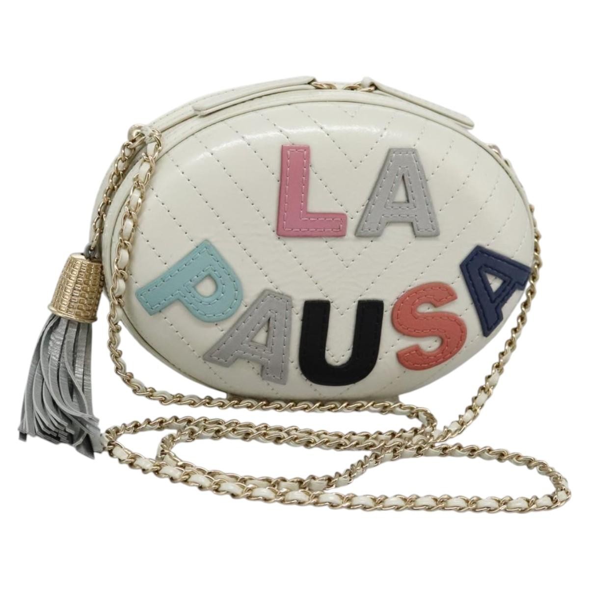 Chanel La Pausa Evening Chevron Lambskin With Applique White Leather Handbag (Pre-Owned)