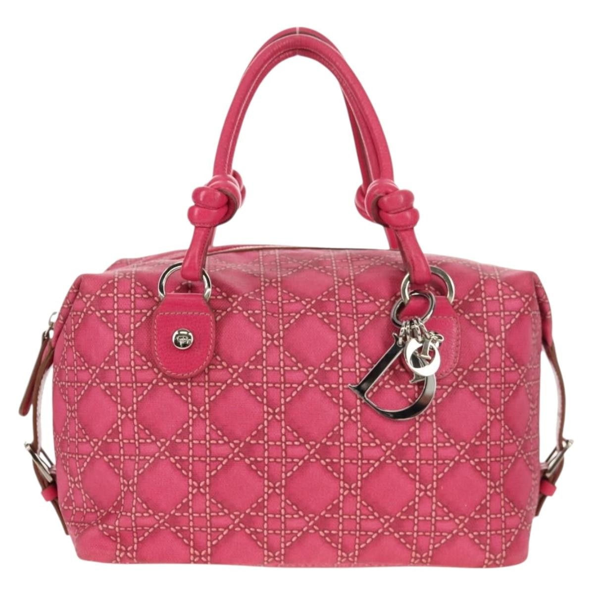 Christian Dior Cannage Canvas Pink Canvas Shoulder Bag Bag (Pre-Owned)