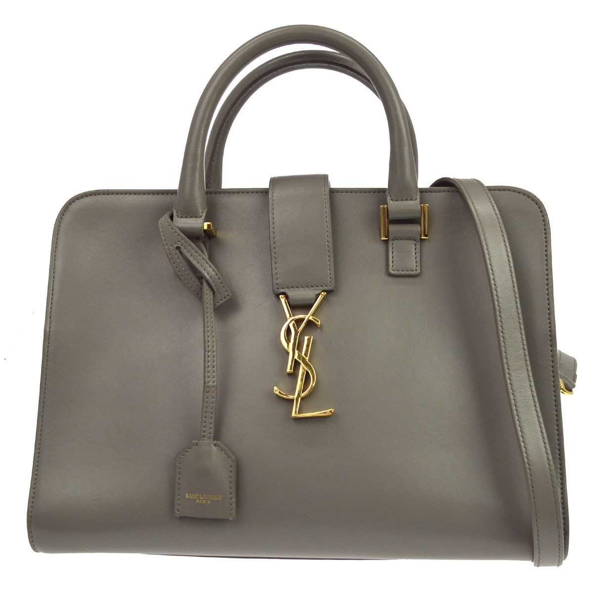 Saint Laurent Monogram Cabas Leather Gray Leather Tote Bag Bag (Pre-Owned)