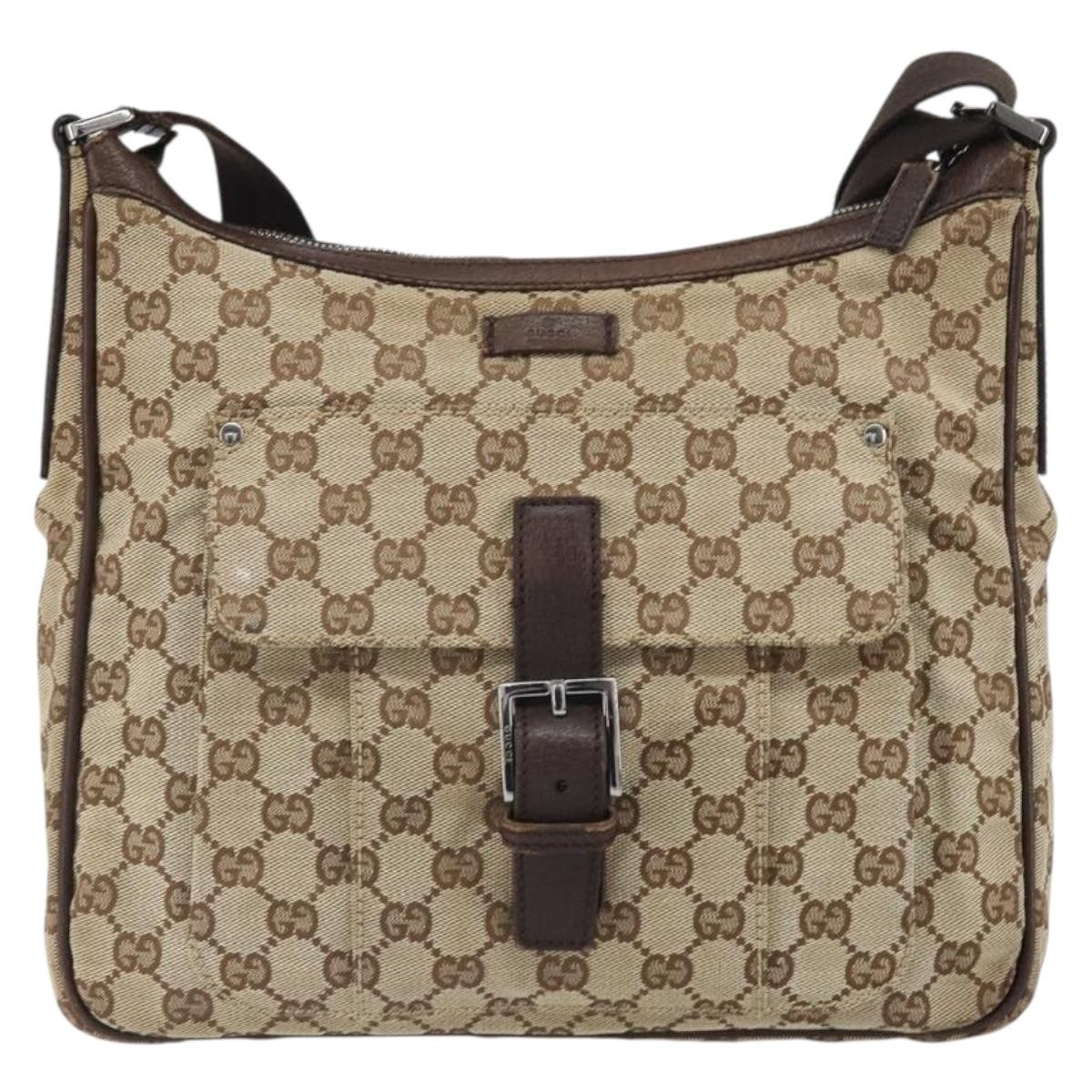 Gucci Vintage Gg Canvas And Leather Beige Canvas Shoulder Bag Bag (Pre-Owned)