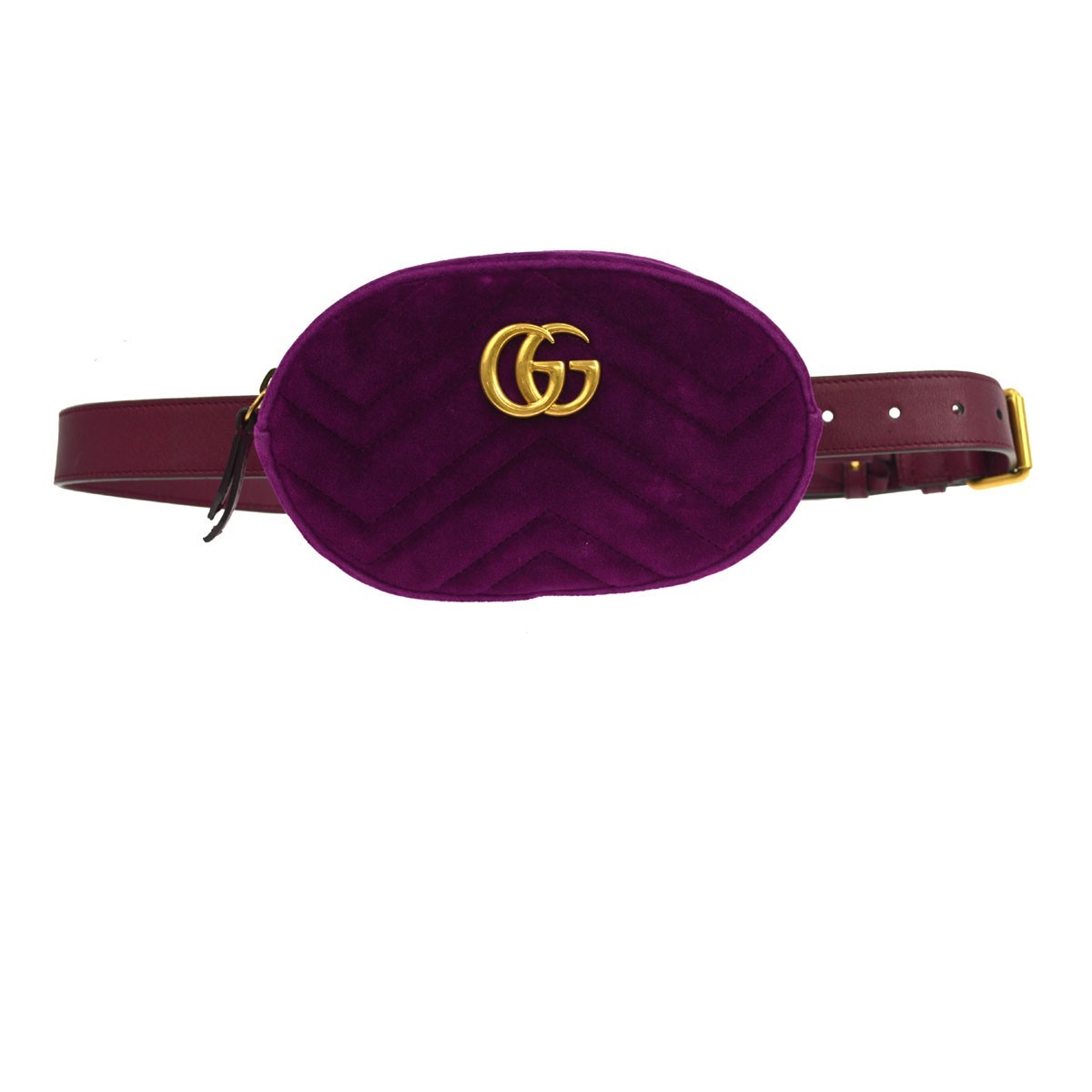 Gucci Gg Marmont Belt Matelasse Velvet Purple Velvet Handbag (Pre-Owned)