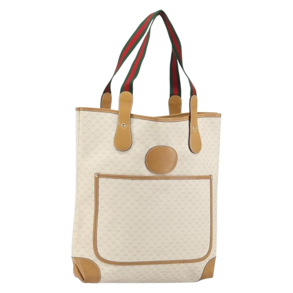 Gucci Vintage Gg Canvas With Leather White Pvc Tote Bag Bag (Pre-Owned)