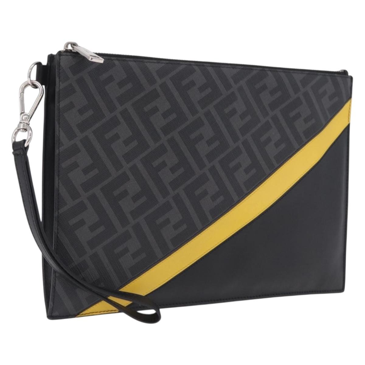 Fendi Zip Flat Wristlet Zucca Coated Canvas And Leather Black Canvas Clutche & Pouche Bag (Pre-Owned)
