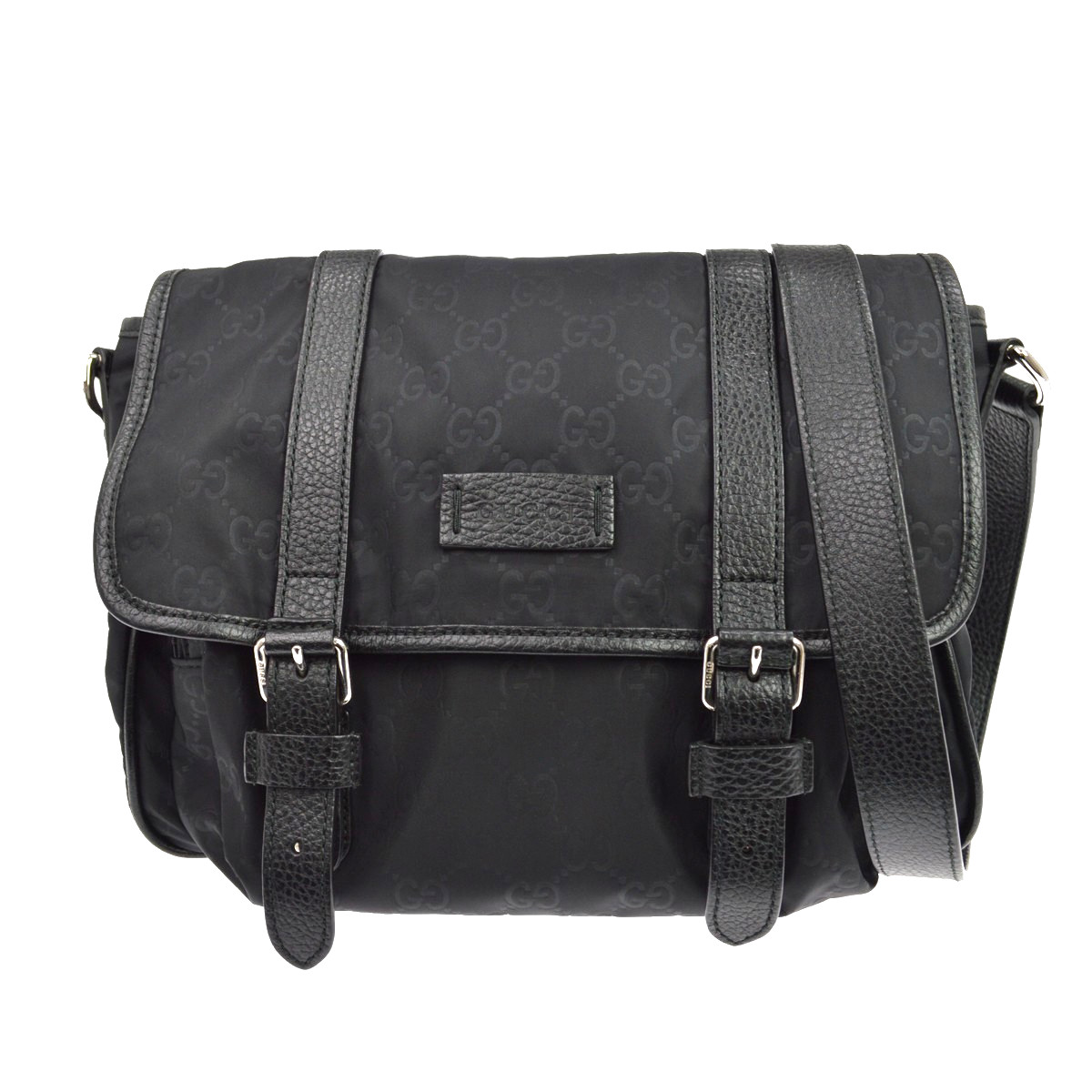 Gucci Buckle Messenger Gg Canvas Black Canvas Handbag (Pre-Owned)