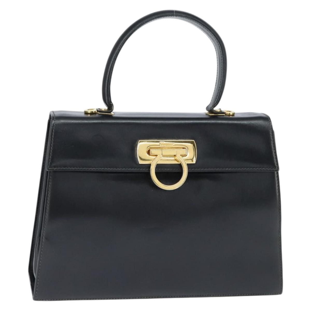 Salvatore Ferragamo Gancini Convertible Top Handle Leather Black Leather Handbag (Pre-Owned)