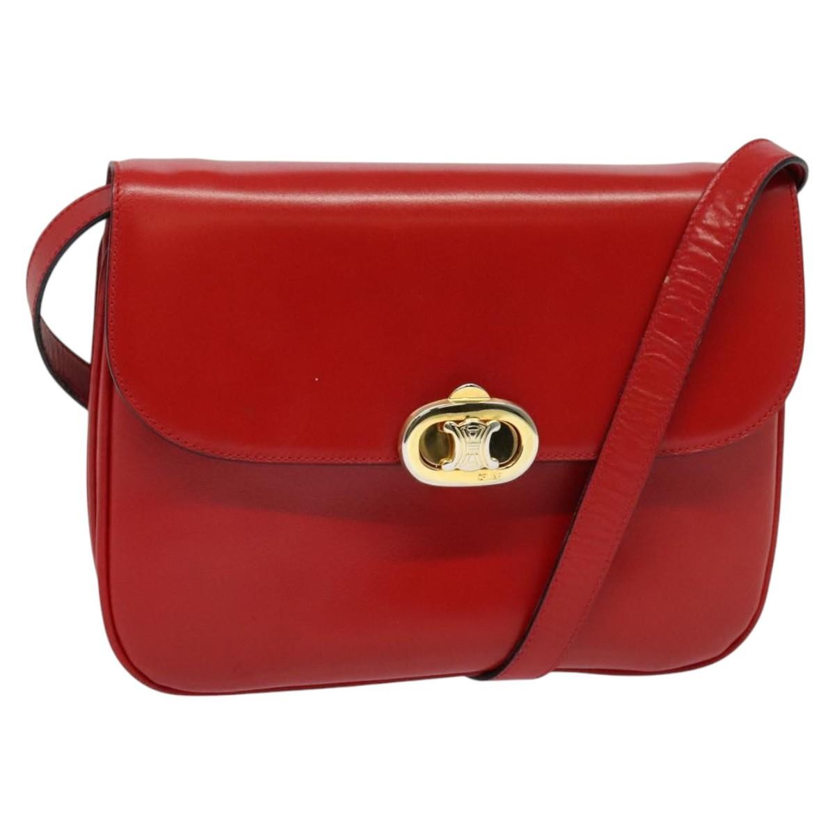 Celine Vintage Triomphe Shoulder Leather Red Leather Handbag (Pre-Owned)