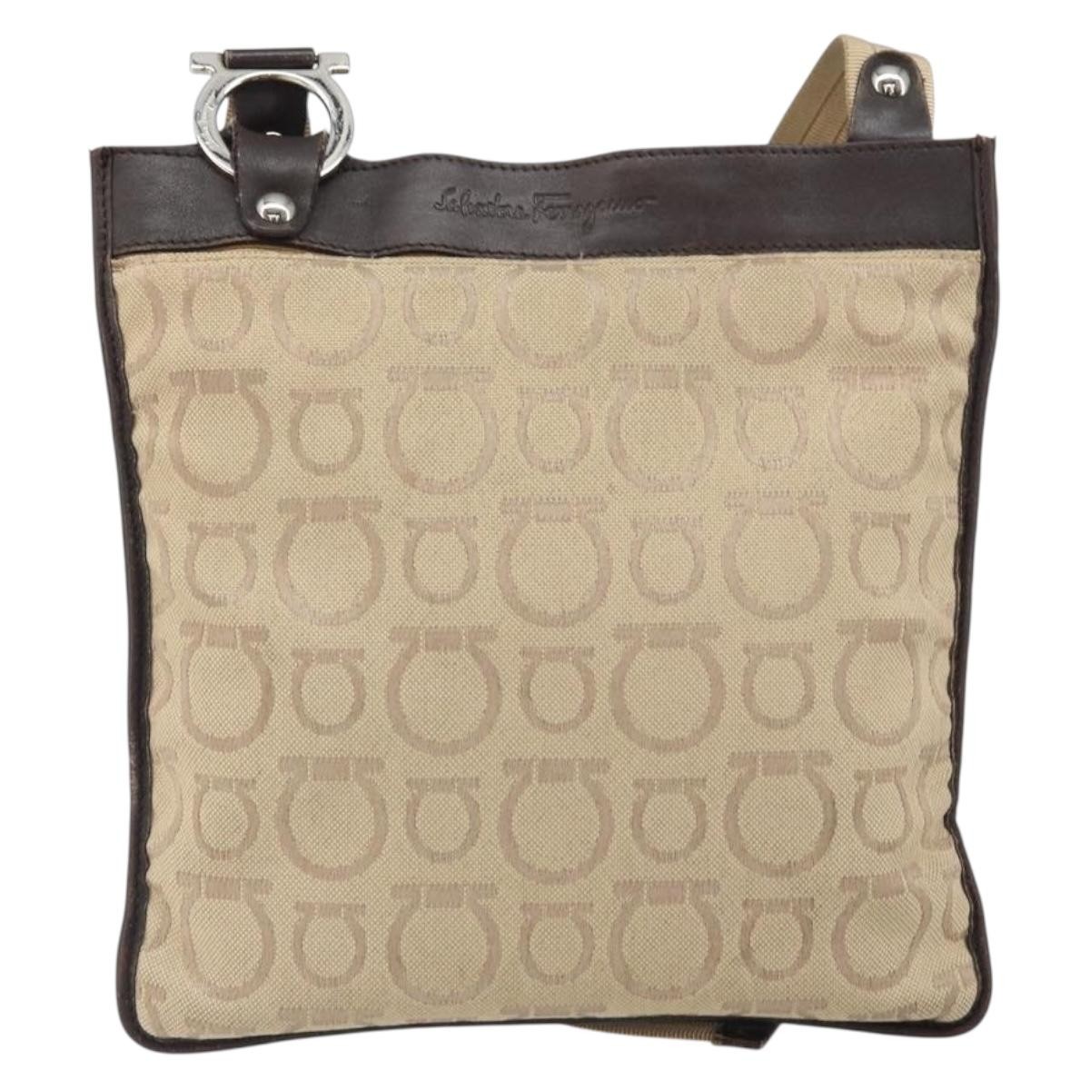 Salvatore Ferragamo Gancini Canvas And Leather Black Canvas Crossbody Bag Bag (Pre-Owned)