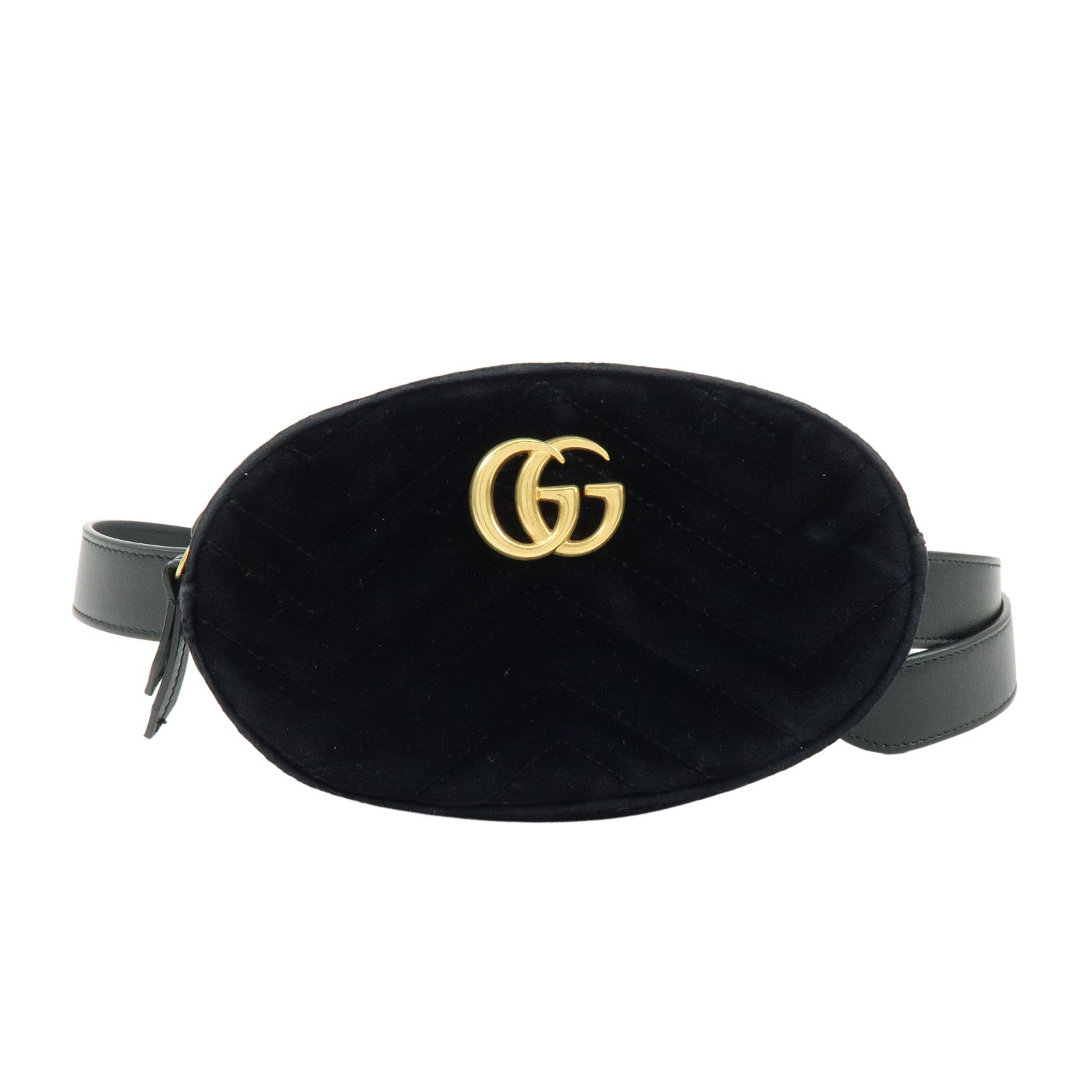 Gucci Gg Marmont Belt Embellished Matelasse Velvet Black Velvet Handbag (Pre-Owned)