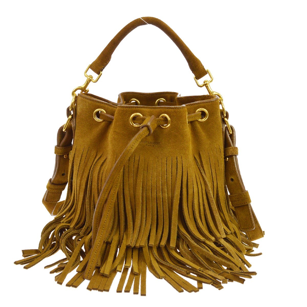 Saint Laurent Fringe Emmanuelle Bucket Suede Brown Suede Handbag (Pre-Owned)