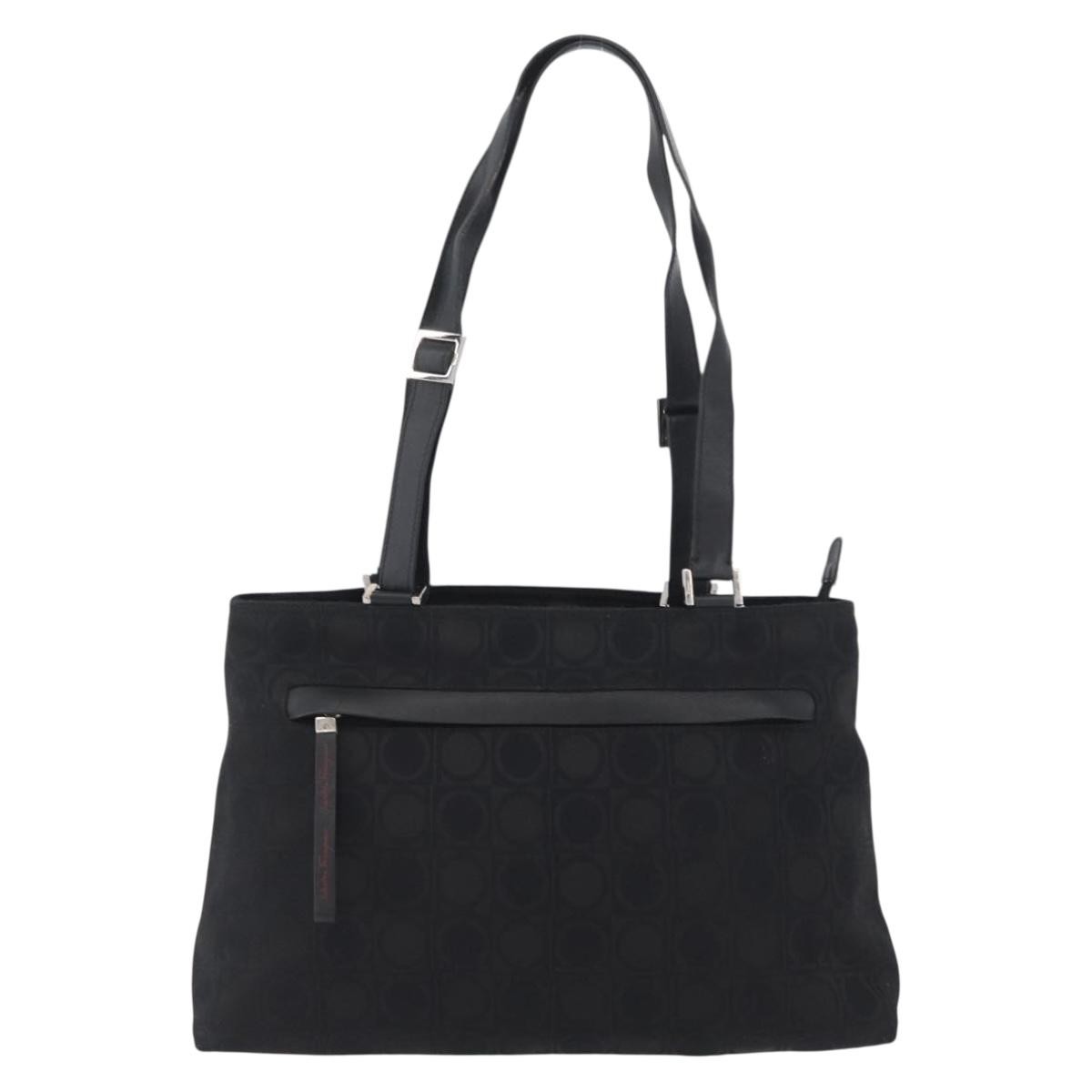 Salvatore Ferragamo Gancini Gancini Canvas Black Canvas Tote Bag Bag (Pre-Owned)