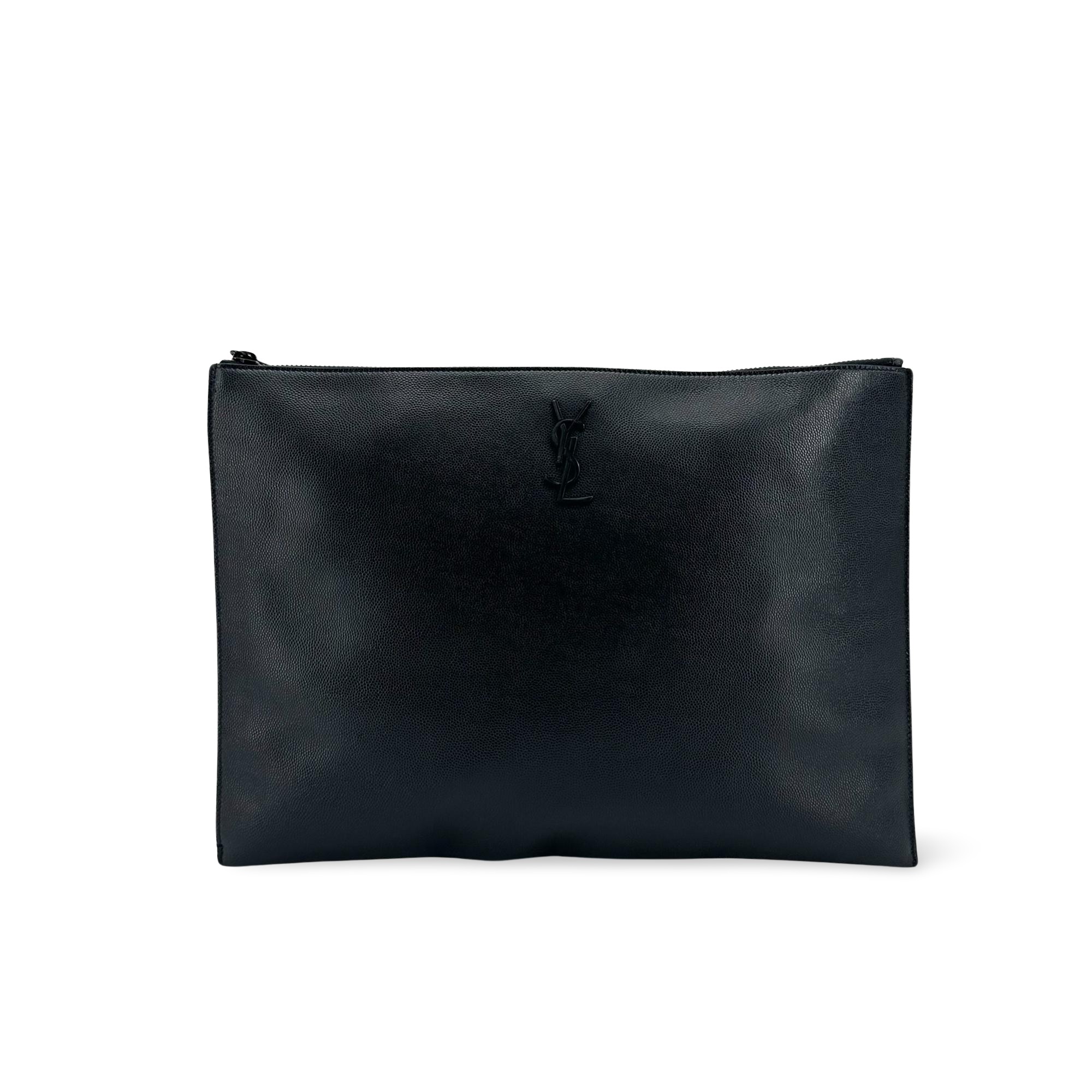 Saint Laurent Zipped Document Holder Leather Black Leather Briefcase Bag (Pre-Owned)