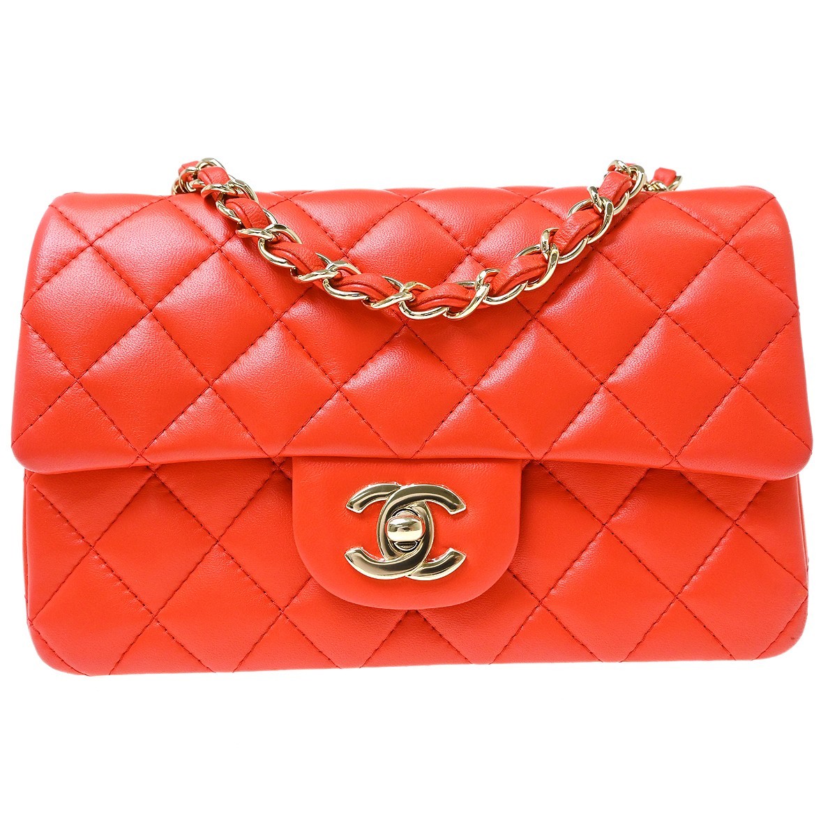 Chanel Classic Single Flap Quilted Lambskin Orange Leather Shoulder Bag Bag (Pre-Owned)