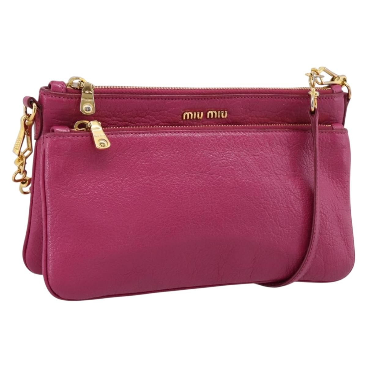 Miu Miu Madras Double Zip Leather Pink Leather Crossbody Bag Bag (Pre-Owned)