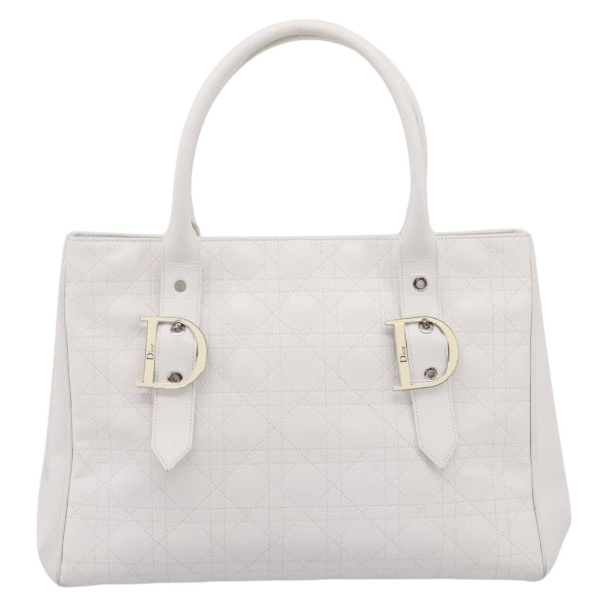 Christian Dior D Buckle Cannage Stitch Leather White Leather Tote Bag Bag (Pre-Owned)