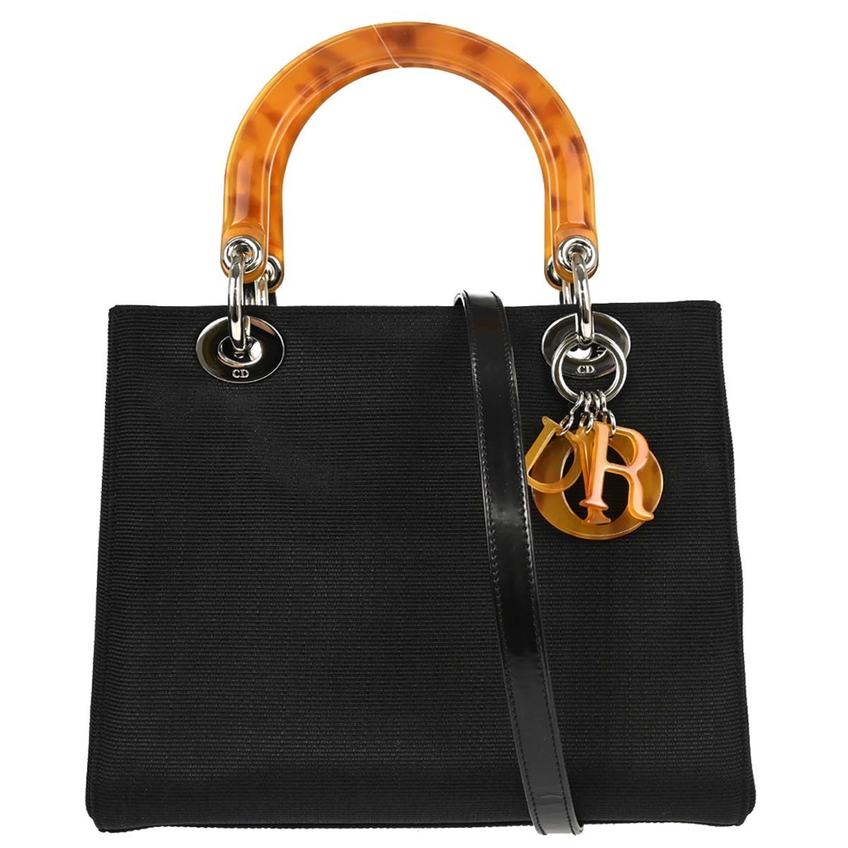 Christian Dior Lady Dior Straw Black Nylon Handbag (Pre-Owned)